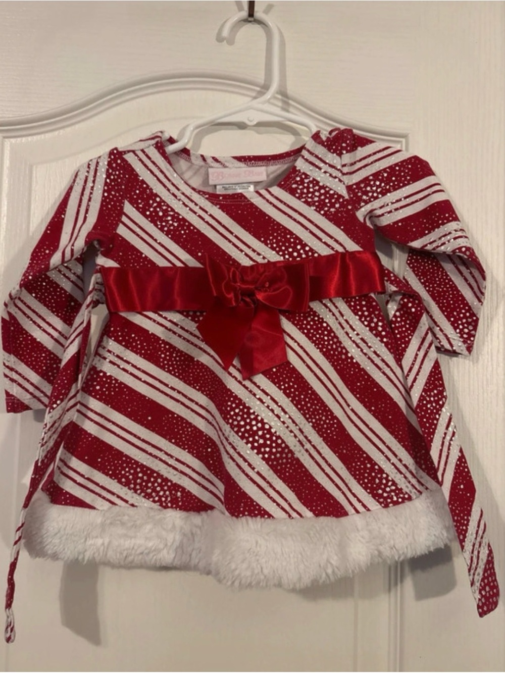 Bonnie Baby Red & White Striped Holiday Dress with Satin Bow